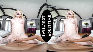 UP CLOSE VR Tatted Puny Hottie Stevie Moon Permits Pummel Her Rock-hard & Jism On Her Twat POINT OF VIEW