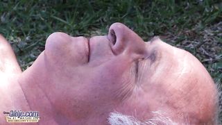 Compelling older dude to munch her coochie