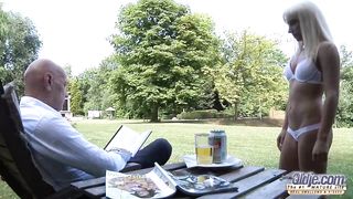 Blond gets plowed by gross elder stud