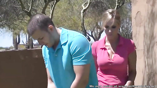 Cousin gives aunt-in-law golf lesson that concludes up in the apartment (Jodi West)