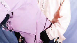 Muslim Hijabi Gorgeous Housewife Pulverizing with Neighbor - With Clear Bangla Audio