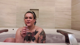 Inked PHAT ASS WHITE GIRL Plays in the Bathtub and Vapes