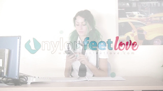 Girl-girl tutor kittles student soles in white nylons