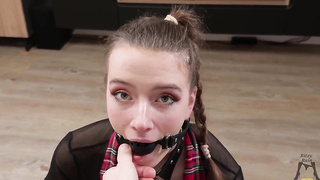 Ritzy Rain Ambled on Leash Spitting with a Ball Gag in Her Jaws Before She Plumbed Deep in Her Jaws