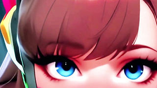 D.va Gushes with Sensation in Ahegao, Dribbling From Her Gullet as She Rubs Her.