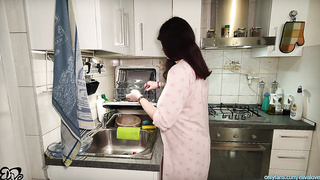 PREGGIE does tit-banging in the kitchen after WASHING the dishes