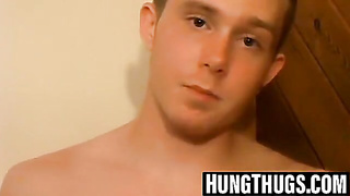 Thin heterosexual thug with XXL lollipop jacks solo and blows a load