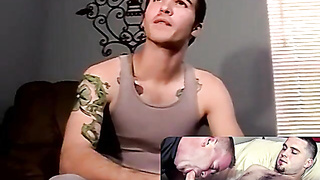 Gay-for-pay tatted guy grants girlfriends dream and mouthfucks a shirtlifter stud anxiously