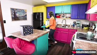 Amber Maddie deep-throats her stepbros man-meat