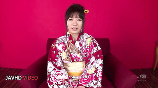 Chiharu offers passionate JAV suck off then gets aggressively pounded in her kimono