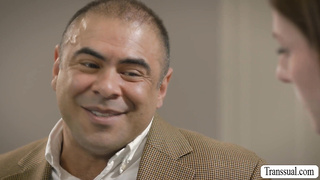 Crazy trans with Long Hair Plumbs Tatted Fellow!