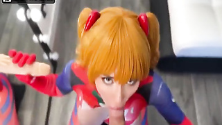 Bombshell Fox - Asuka From Evangelion Deep throats and Penetrates