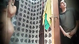 Step Sister Ravages Me After Bathroom - Meaty Butt Teenage Dark-haired Rear end Fashion In Shower