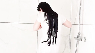 Showering Dressed in white Witness thru sundress by msspinay from OnlyFans - Coomer