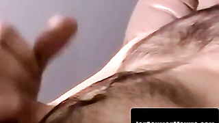 Sloppy blondie flaunts unshaved pubic hair and milks prick aggressively