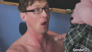 She-creature coed helps classmate with man meat