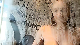 Beautiful Black-haired Showering, Blowing Toes & Swallowing Milk