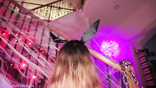 Huge-titted Bunny Teenager Deep throats Her Step-dad’s Big black cock