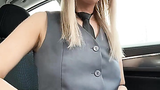 Marvelous Blondie in Suit Peels off and Thumbs in Van