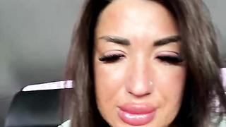 Bizarre School Chick Demonstrates Muff in Truck Close-up