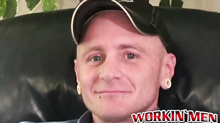 Fellow takes off down and flashes off all his tattoos and piercings