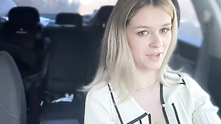 Cool Blond in Bosom-Baring Garment Taunts in Camper