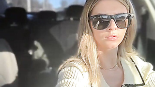 Cool Blond in Bosom-Baring Garment Taunts in Camper