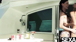 Sizzling Bathing suit Honies Have Spunky Girl-girl Bang-out on a Soiree Boat (Eileen Sue)