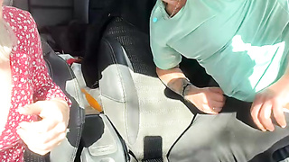 Blond in stocking shows gash in truck with beau