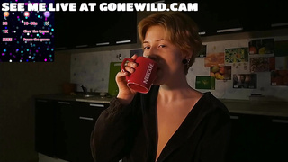 Joy School Gal Taunts in Open Hoodie Kitchen Web cam