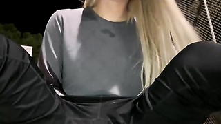 Molten Light-haired Ladyboy Thumbs Herself in Truck Taunt