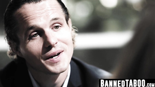 Ella Reese's hard-core spitroast concludes in facial cumshot sensation