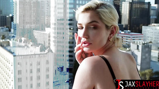 Pretty Blond Skye Blue Likes Railing Thick Black Trouser snake