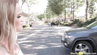 Smallish platinum-blonde penetrated by random black boy