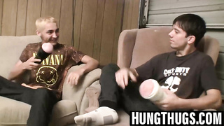 Mischievous Chad Turner slips hefty shaft in fleshlight with pal