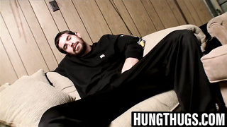 Bearded beefy Hunter drains off solo for his greedy devotees