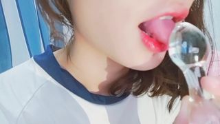 18years senior Kawaii Girlwear Gym Suit and attempt to use her Favorute Fucktoy to Jism