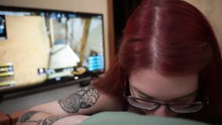 sucky-sucky with Eyes Contact while Guy Observing Major Cs go -meaty Explosion in Facehole