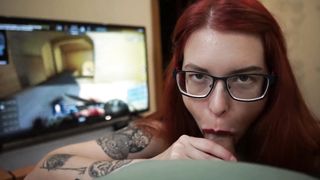 sucky-sucky with Eyes Contact while Guy Observing Major Cs go -meaty Explosion in Facehole
