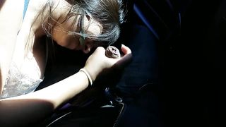 college-aged Yr aged Gargles Manhood in a Truck and Drinks Spunk for 1st Time