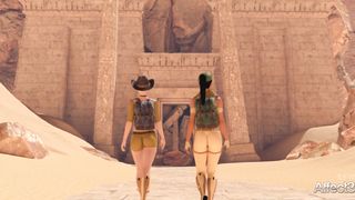 Lesbian futanari threesome adventure animation in Egypt