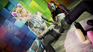 Powerfully inked trans Lily Lu gets butt sex fisted