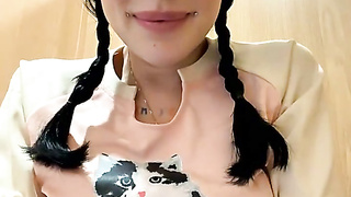 Tatted Emo Chick with Ponytails Undresses & Fucktoys in Bathroom