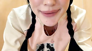 Tatted Emo Chick with Ponytails Undresses & Fucktoys in Bathroom