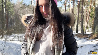 A doll got lost in the woods and encountered a forester, thanking him with fucky-fucky - Internal cumshot