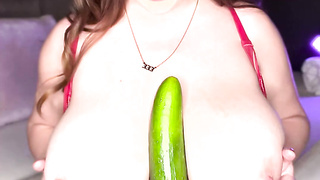 This Movie WIll Go Viral - Lucy Vixen Slips Cucumber Inbetween Her Good-sized Orbs While Thinking Of Your Spear