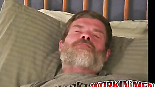 Bearded construction employee jacks sizzling jizz from his ginormous spear