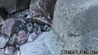 Ebony hetero stud screwed outdoor in three-way by Mexican batty boys