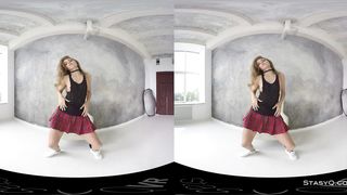 Red-Hot Platinum-Blonde First-Timer Nubile Unclothing her Crimson Microskirt