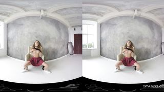 Red-Hot Platinum-Blonde First-Timer Nubile Unclothing her Crimson Microskirt